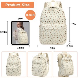 Bluboon Backpack for School Girls Backpack Cute Corduroy Bookbag Kids Backpack Laptop Backpack Gifts for Women, Brown Floral 173