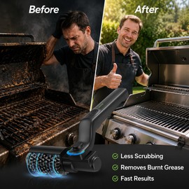 Electric Grill Cleaning Brush for BBQ Grates – Cordless 3-Speed Scrubber with Adjustable Brush Heads