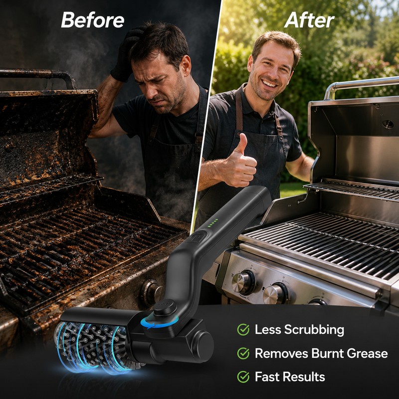 Electric Grill Cleaning Brush for BBQ Grates – Cordless 3-Speed