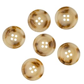 Mibo Buttons & Accessories 6pcs Urea Imitation Horn Suiting & Coat Button - 4 Hole - Classic Shape - 36L(22mm) - Beige Brown Mix