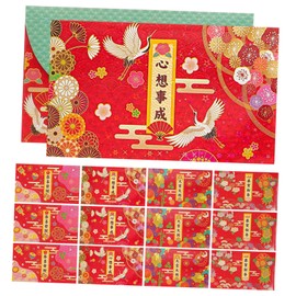 LALAFINA 12pcs Money Bag Wide Application Festival Red Packet Money Pocket New Year Theme for Present