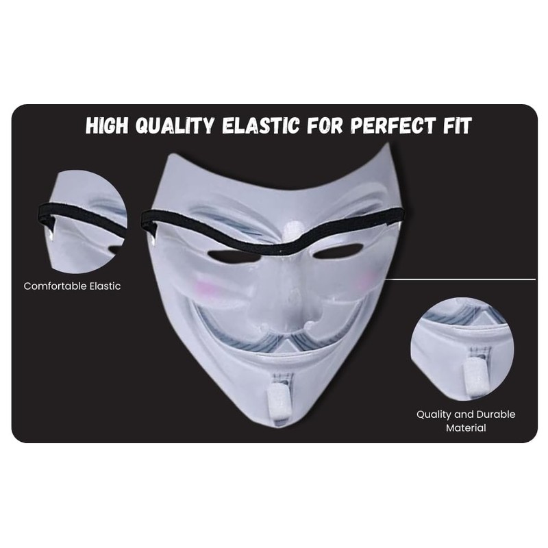 FNA FASHIONS® Guy Fawkes Mask -V for Vendetta， Anonymous Hacker