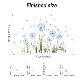 Blue Dandelion Window Sticker Window Sticker with Dadenlion Flower Wall Sticker Dandelion for Bedroom Large Wall Sticker Dandelion for Bedroom, Living Room, Window, Glass Door (Pack of 2)