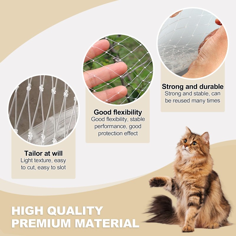heqxwl Nylon Cat Protection Net for Balcony, No Drilling, Transparent,
