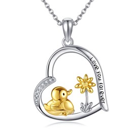 HUKKUN Duck Necklace in Sterling Silver Duck Sunflower Necklace Duck Jewellery Gift for Women, Sterling Silver