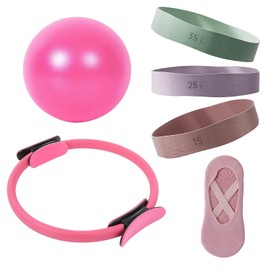 Pilates Essential Kit – 5-in-1 Pilates Equipment Set with Pilates Ring, Mini Exercise Ball, Resistance Loop Bands, Grip Socks – Home Workout Fitness Kit for Women