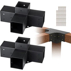 VEVOR Pergola Bracket Kit 4''x4'', 2pcs 4-Way Heavy Duty Corner Bracket Woodworks DIY Post Base Kit, Easy Installation Wooden Beams for Gazebos, Patio Pergolas, Log Cabin Outdoor Pergola Hardware