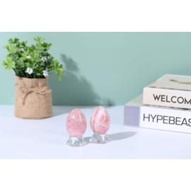 Jovivi Natural Rose Quartz Egg Sphere Sculpture Reiki Healing Crystal Gemstone Ball Divination Figurine with Acrylic Stand for Home Decoration