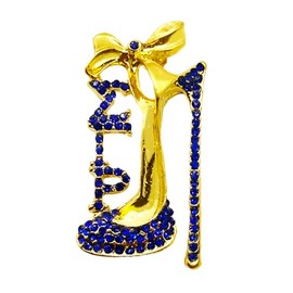 Radiant Rhinestone Metal Sorority High-heeled Shoes Brooch - Golden SIGMA Sorority Letter SGR Jewelry Brooch PIN