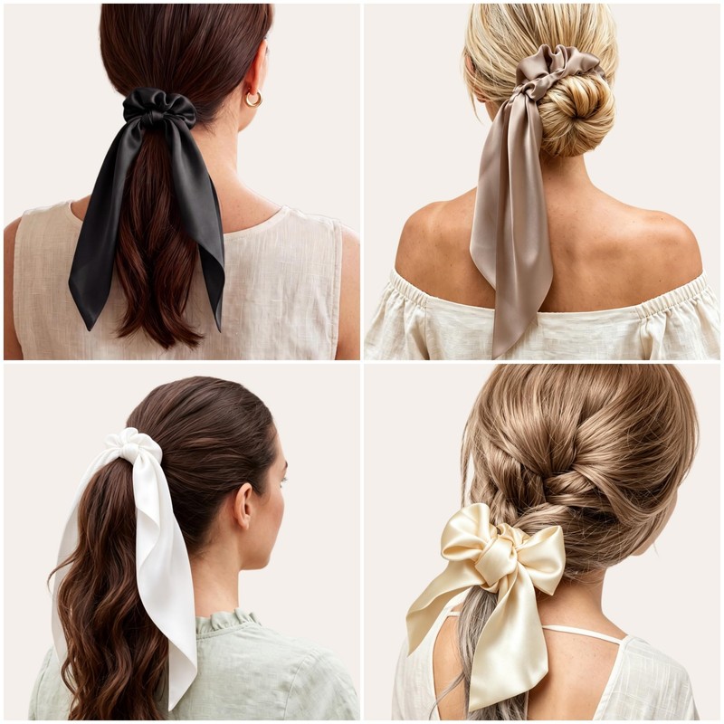 8 Pcs Satin Hair Ties with Knotted Bows, Elastic Hair