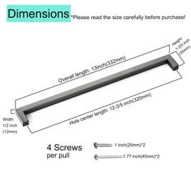 Aibeli 10 Pack Long Cabinet Pulls 12 3/5 Inch Hole Center Ancient Grey Drawer Pulls Square Stainless Steel Kitchen Handles for Cabinets Grey Cupboard Handles Modern Bathroom Cabinet Hardware