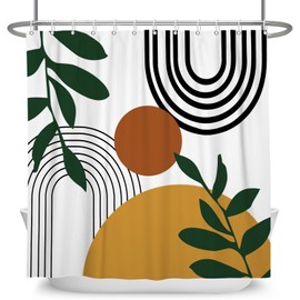 Canessioa Boho Geometric Shower Curtain White Beige Mid Century Abstract Arch Curve Bathroom Curtain Minimalistic Sun Shower Curtain Sets for Bathroom Extra Long 60x72 in with 10 Hooks