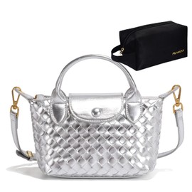Woven Women Crossbody Bag Fashionable Leather Small Wallet Mini Handbag-Silver