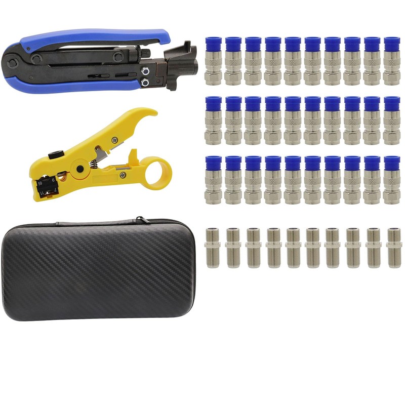 Professional Coax Cable Crimper Kit with Wire Stripper & RG6