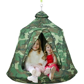 TLSUNNY Hanging Tree Tent for Kids Adults, Hanging Tent Indoor Outdoor 45 H x 44 Diam, Portable Waterproof Play Tent w/LED Lights String, Tree House Swing Pod, Hangout Huggle pod Ceiling Hammock 330LB