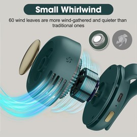 Small Clip Fan, Portable Silent Mini Bladeless Fan Clip On, 2025 New Adjustable 3-Speed Suspended Waist Fans, Clips on Waist Neck Fanes for Outdoor,Camping,Travel,Office (Green)