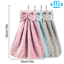 BOJVESH 4Pcs Bowknot Hanging Hand Dry Towels, Microfiber Coral Velvet Hand Towels with Hanging Loop, Super Absorbent Soft Cute Hand Towels, Hanging Hand Dry Towels for Kitchen Bathroom Kids Adults