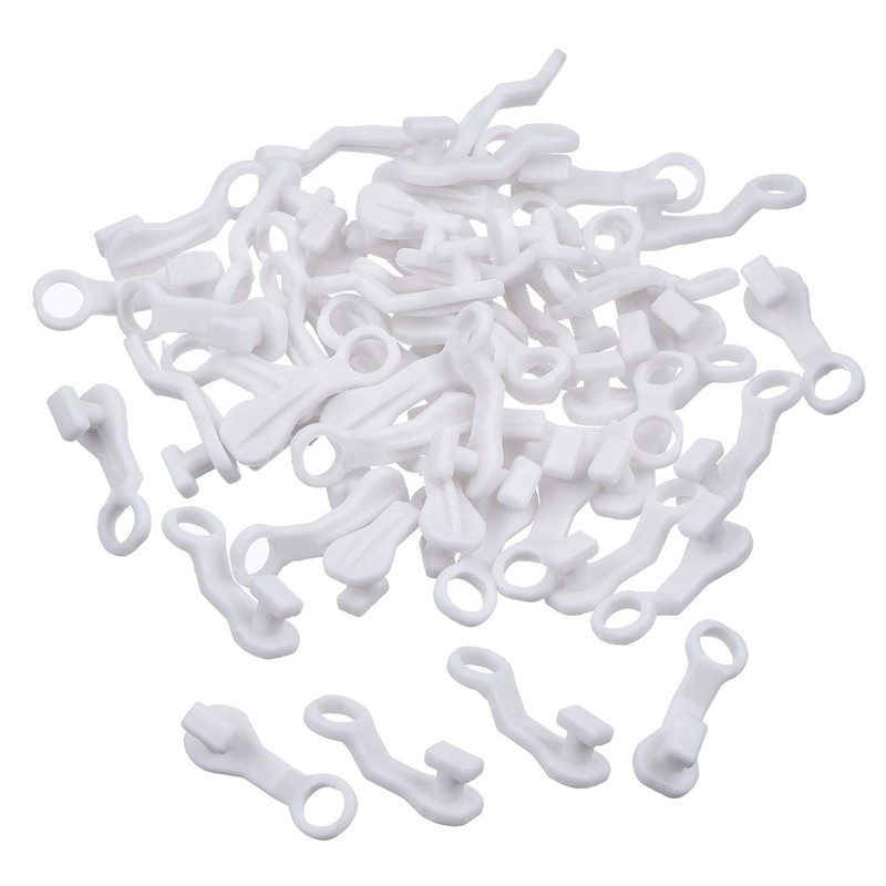 Curtain Glider Hooks White Plastic Curtain Hook, Pack of 50
