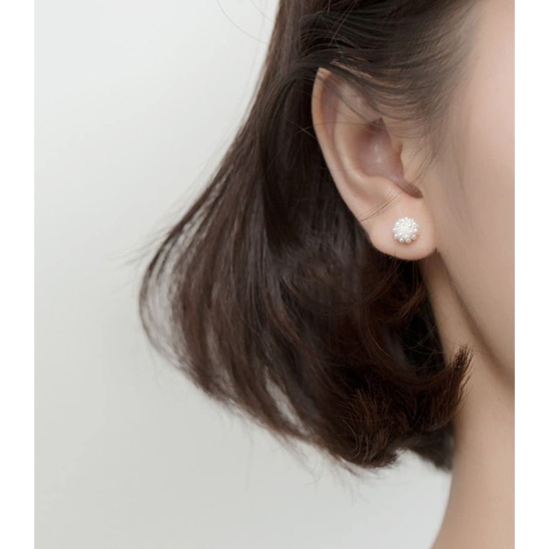 Pearl Ball Earrings, Small, Non-Hole Earrings, Popular for Women, Brass,