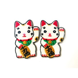 Set 2 pcs. Mini Lucky Cat Kitten Japan Japanese Sign Badge Embroidered Sew on Iron on Patch