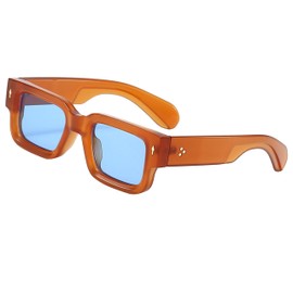 Teumire Thick Square Frame Sunglasses for Women Men Trendy Chunky Rectangle Sun Glasses Black Shades UV400 Protection(Transparent Brown/Blue)