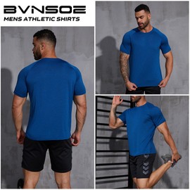 BVNSOZ Men's Workout Shirts Moisture Wicking Athletic Shirts for Men Quick Dry Active Men's Gym T Shirts, Black, Dark Grey, Light Grey, Dark Blue, Aqua, L