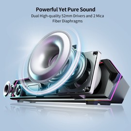 Edifier MG300 Computer Sound Bar: Loud Speakers with Deep Bass - Switch RGB Built-in Microphone for Gaming Speakers Wireless Bluetooth 5.3 & USB Adapter PC Sound Bar for Desktop