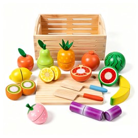 Julanpo Wooden Play Set, Tear Off, , Magnet-Free, Food, Educational Toy, 3, 4, 5, 6, Girls, Boys, Present, Storage Box Included, 15-Piece Set