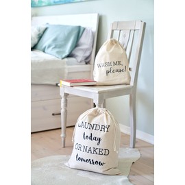 2 Laundry Bags, Laundry Bags, Laundry Hamper, 100% Cotton (Wash Me/Laundry Today)