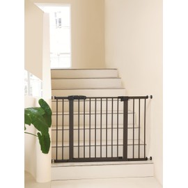 29"-57" Baby and Pet Safety Gate, 30" Tall Metal Walk-Thru Gate for Doorways & Stairs, Easy One-Hand Open, Dual Lock, Extensions & Wall Mounts Included (Brown, 29"-46" W x 30.5“H)
