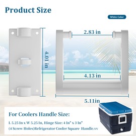 BiLLNE 2 Pack - 21025 Cooler Replacement Handles for 90-100 Quart Cooler,White Plastic 4 Holes Handles (Kit Includes 8 Screws)