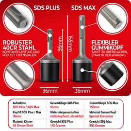 Schwabenbach SDS Plus & Max Rubber Hammer 35 mm + Adapter - Driven Rubber Hammer Attachment for Hammer Drill - For Laying Tiles, Levelling Pipes & Radiators, Tiling Hammer