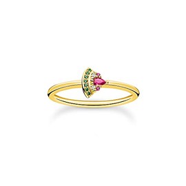 Thomas Sabo Women's Ring with Watermelon Motif 925 Sterling Silver with 750 Yellow Gold Plating with Green Pink and White Zirconia Size 54 TR2353-488-7-54, Metal, Cubic Zirconia