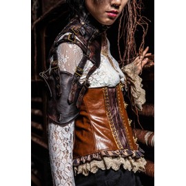 RQ-BL Steampunk Single Sided Arm Cuff Faux Leather Vintage Leather Fancy Women's Armour, Size: L