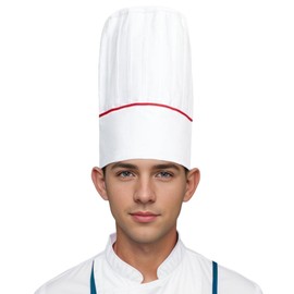 Hyzrz White Tall Chef Hat Adult Adjustable Kitchen BBQ Grill Cooking Cap for Women Men Father Mother Mom Dad Gift,Red Edge