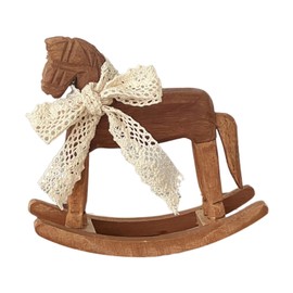 MagiDeal Wooden Horse Figurine Rocking Horse Statue with Ribbon Decorative Unique Collectible Holiday Season Ornament Table Decoration, C Lace Ribbon