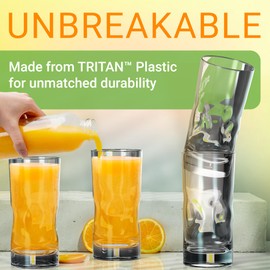 Bravario Unbreakable Plastic Drinking Glasses 17 oz | Dishwasher Safe Shatterproof 100% Tritan Water Tumblers | BPA Free Reusable Outdoor Highball Drinkware | Set of 4