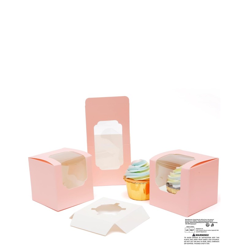 Gcardist Pink Cupcake Boxes Individual Cupcake Container 15Pcs 8.9x8.9x8.9cm Auto-Pop
