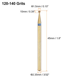 sourcing map 6pcs 120-140 Grits Diamond Grinding Bit 1.5mm Ball Head 2.35mm Shank 1.5mm Length Titanium Plated Stone Sanding Drill Bits Rotary Tool for Nails Grinding Polishing