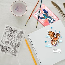 GLOBLELAND Magic Dragon Phoenix Clear Stamps and Cutting Dies Silicone Clear Stamps Cards and Metal Die Cuts for Card Making and DIY Embossing Scrapbooking