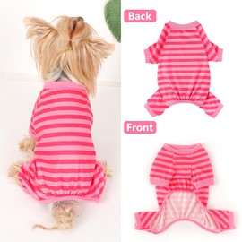 Dog Pajamas Pjs Stretchable Strip Dog Jumpsuit 4 Legs Pjs for Summer Dog Clothes Puppy Onesies Doggie Outfit (Pink, Large (Chest 17in))