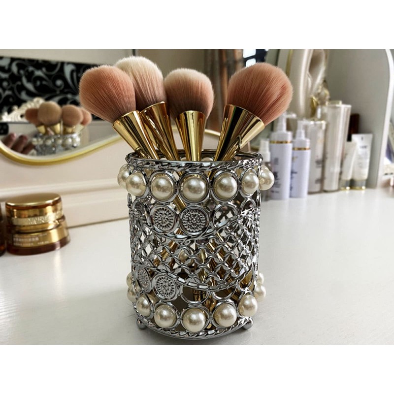 Gullor Handcrafted Pearls Makeup Brush Holder Organizer Eyebrow Comb Brushes