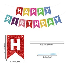 Eaezerav Glitter Happy Birthday Banner Colorful Birthday Sign for Girls Women, Muticolor Birthday Garland Banner Baby Shower Birthday Party Decorations Supplies