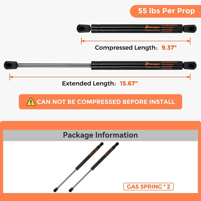 C16-23994 16 inch 55 lbs Gas Strut, 15.7" Gas Spring