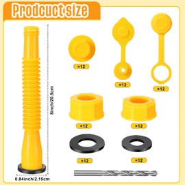 Datanly 12 Kit Gas Can Spout Replacement Set Gas Can Nozzle Kit Includes 12 Gas Tank Nozzle 24 Gas Can Caps 12 Spout Cap 24 Gasket 24 Vent Cap Drill Bit Fit Most 1/2/5/10 Gal Oil Cans (Yellow)