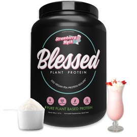 Blessed Vegan Protein Powder - Plant Based Protein Powder Meal Replacement Protein Shake, 23g of Pea Protein Powder, Dairy Free, Gluten Free, Soy Free, No Sugar Added, 30 Servings (Strawberry Mylk)