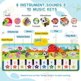 M SANMERSEN Piano Mat, 39.5" X 14" Musical Mat 8 Instrument Sounds Piano Mat for Toddlers Touch Play Dancing Mat Toy for 1 2 3 Year Old Girls Boys Gifts