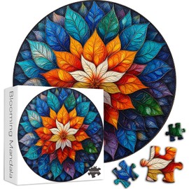 Round Mandala Puzzles for Adults 1000 Pieces, Colorful Mandala Leaf Flower Nature Art, Beautiful Circle Impossible Hard Floral Jigsaw Puzzle Challenging