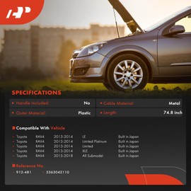 A-Premium Front Hood Latch Release Cable Without Handle Compatible with Toyota RAV4 2013-2018, 74.8 inch, Replace# 5363042110