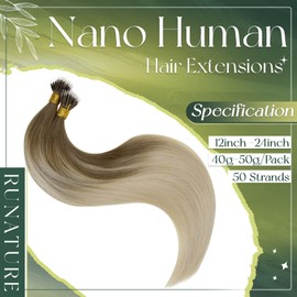 RUNATURE Nano Bead Hair Extensions Human Hair, Ombre Balayage Nano Tip Hair Extensions, Soft Remy Natural Hair for Women, Well Blended Brazilian Hair, Can Be Styled, 16 Inch 50s/50g
